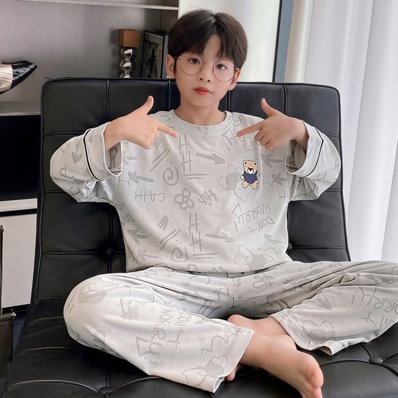 Boys Cotton Pajama Set Long Sleeve Cartoon Print Sleepwear Kids Ages 8 Fall Home Wear