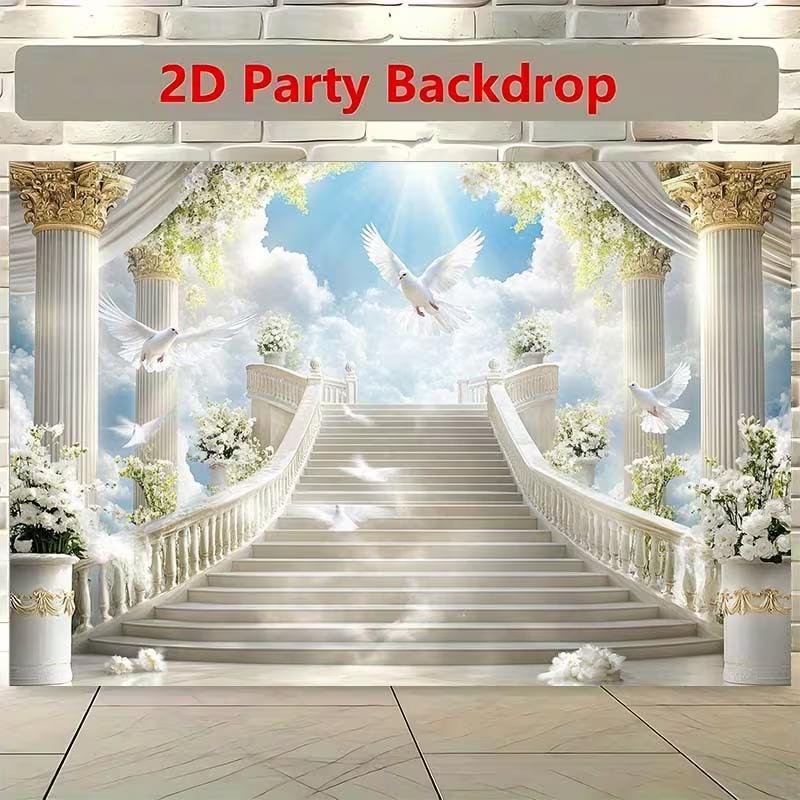 2D Heaven Staircase Dove Backdrop, for Wedding, Baptism & Religious Event Decoration