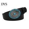 Kék Türkiz Övcsat Western Retro Design Patinázott Ezüst Műbőr Széles Navajo Etnikai Stílusú Öv