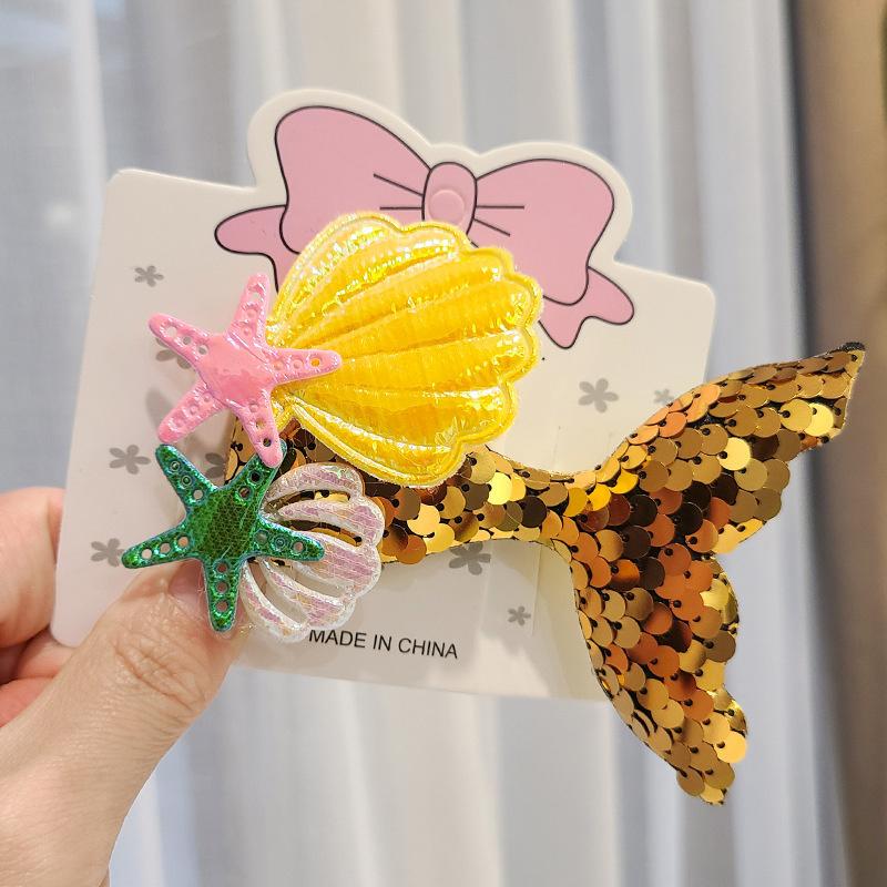 1PCS New Starfish Shell Sequin Mermaid Princess Cute Baby BB Clips Girls Hairpins Hair Clips Kids Headwear Children Accessories
