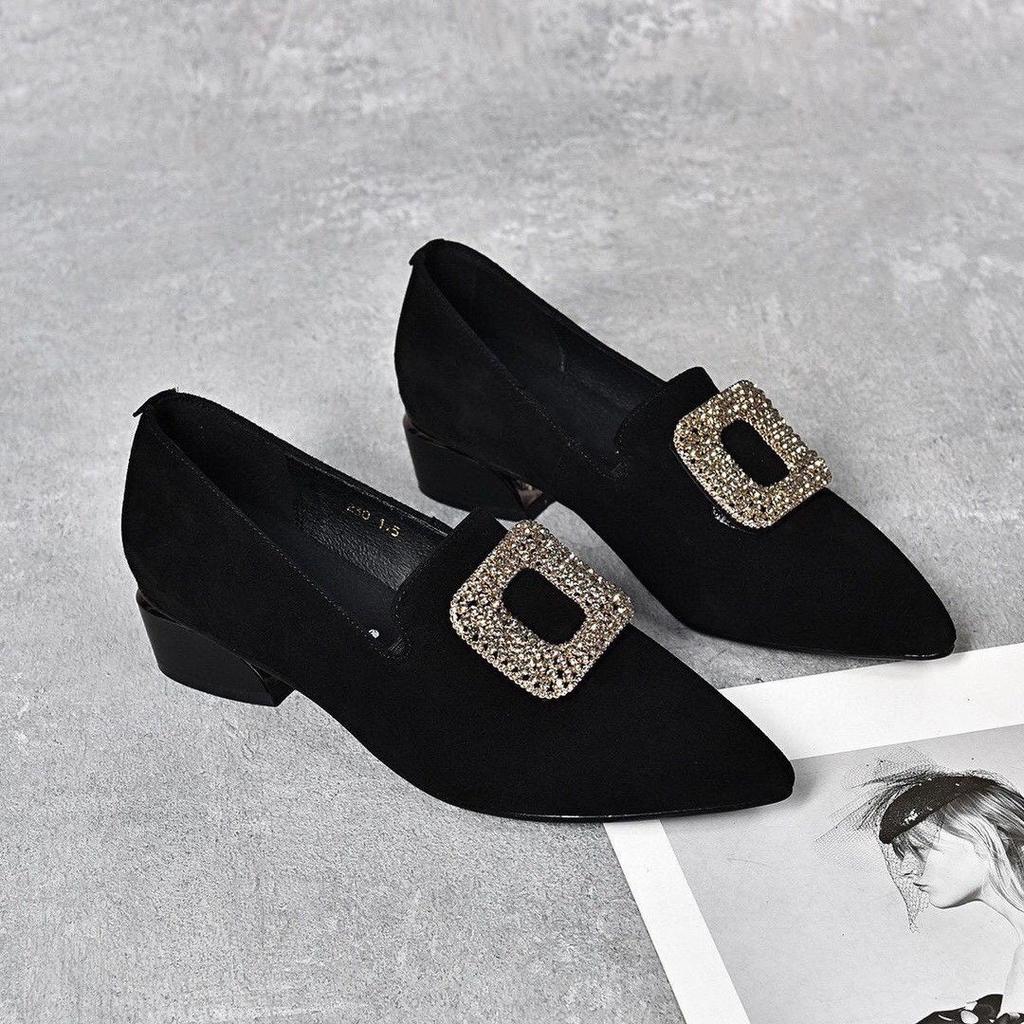 Low Heel Elegant Rhinestone Pointed Toe Spring and Autumn Shoes for Women 2025 Trend Stylish With Discount Young 39 Woman Pumps
