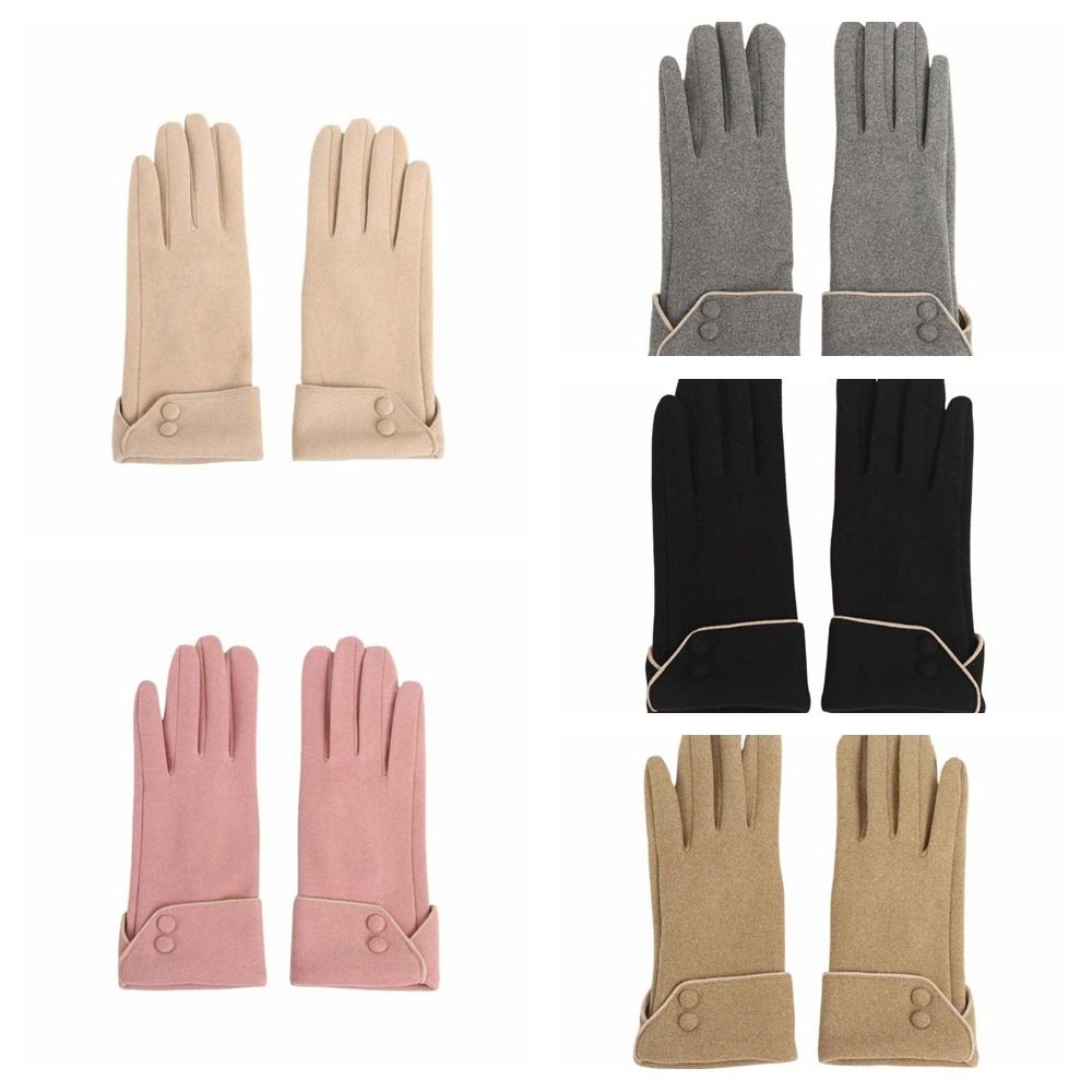Button Winter Gloves Fleece Cycling Mittens Simple Women Gloves  Female