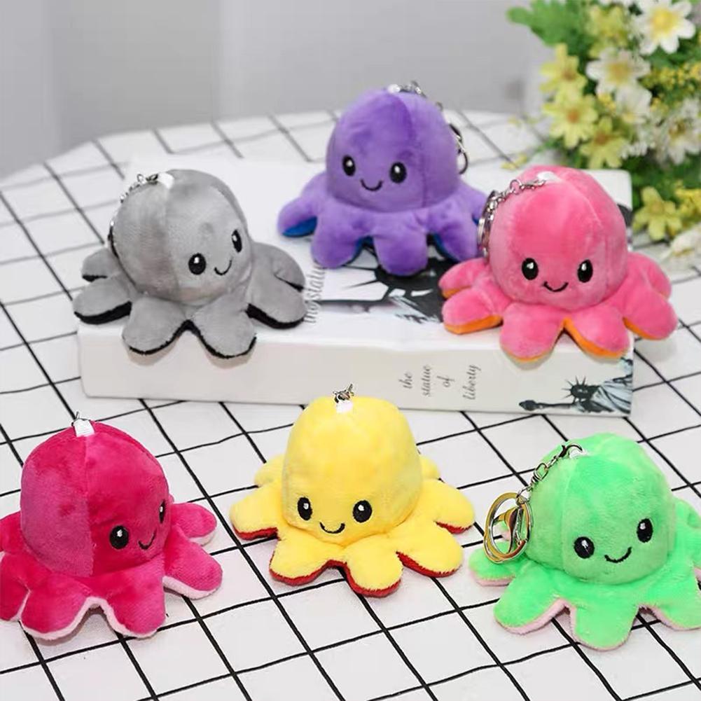 Reversible Octopus Plush Pendant Double-sided Expression Flip Octopus Keychain Toy Doll