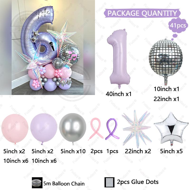 41pcs 4D Disco Balloon Cream Purple Number Birthday Balloon Set Music Enthusiasts Birthday Balloon Festive Party Decoration