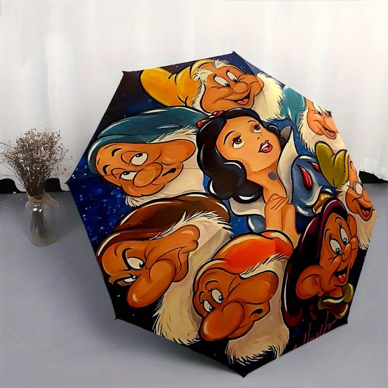 Disney Snow White, Seven Dwarfs Automatic Open/Close Umbrella - Cute Umbrella with Cute Design, Portable 3-Fold Compact Umbrella for Men & W