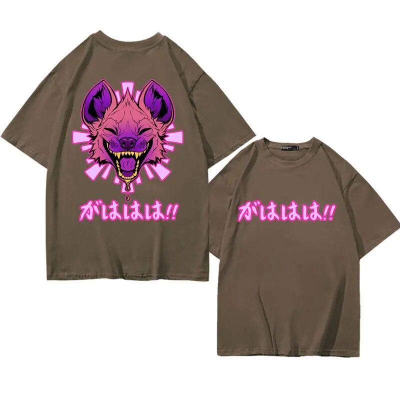 Anime Vaporwave Hyena Print T-shirt GAHAHA Furry Wildlife Safari T Shirt Unisex Women Harajuku Gothic Oversized T-shirts Streetwear