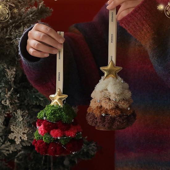 Plush Christmas Tree Ornament Mini Fluffy Christmas Tree Pendant with Star Treetop Multicolored Xmas Tree Shaped Hanging Crafts for Home Party Decor