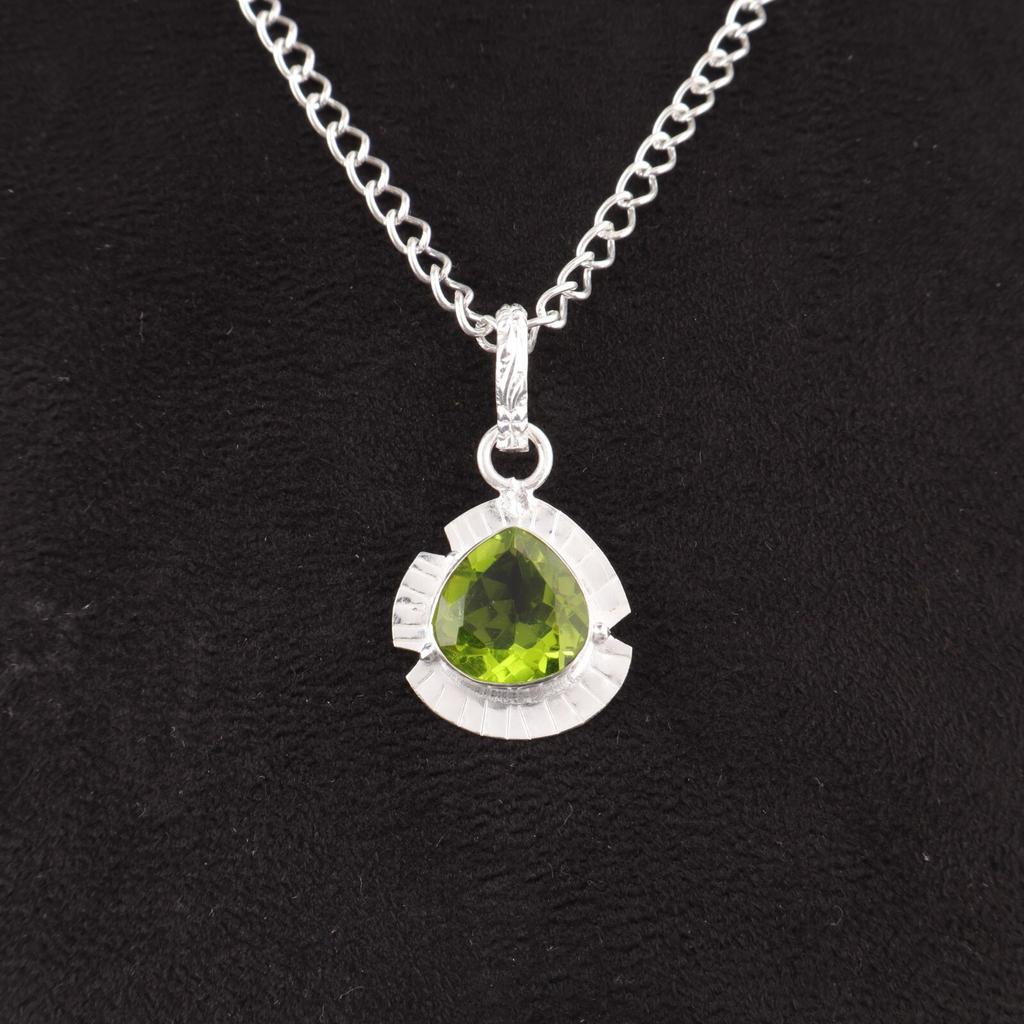 August Peridot Gemstone Sterling Silver Friendship Day Wedding Wife Gift Pendant PP-8-5