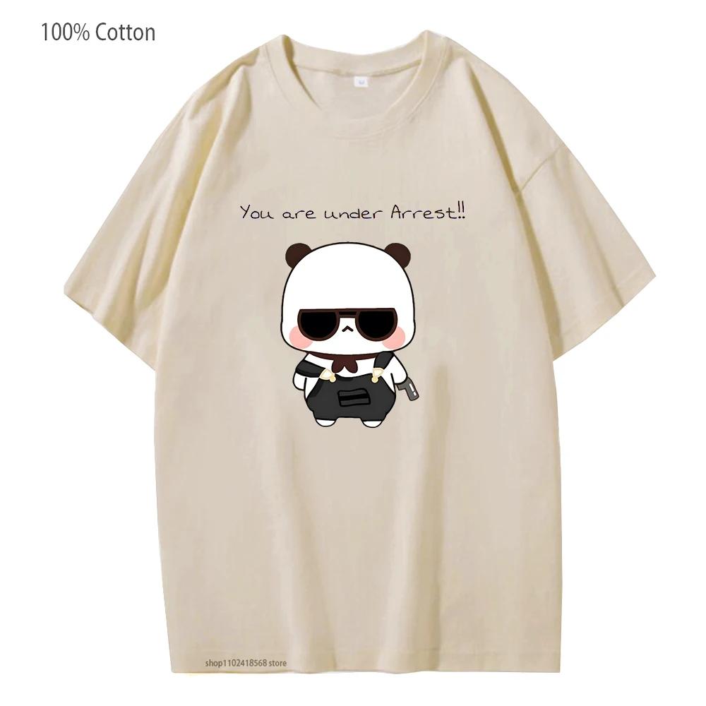 Cute Dudu and Bubu Dudu Like Spy Officer In Black T-Shirts Clothes Panda and Brownie Bear Tees Men Women Couple Tops