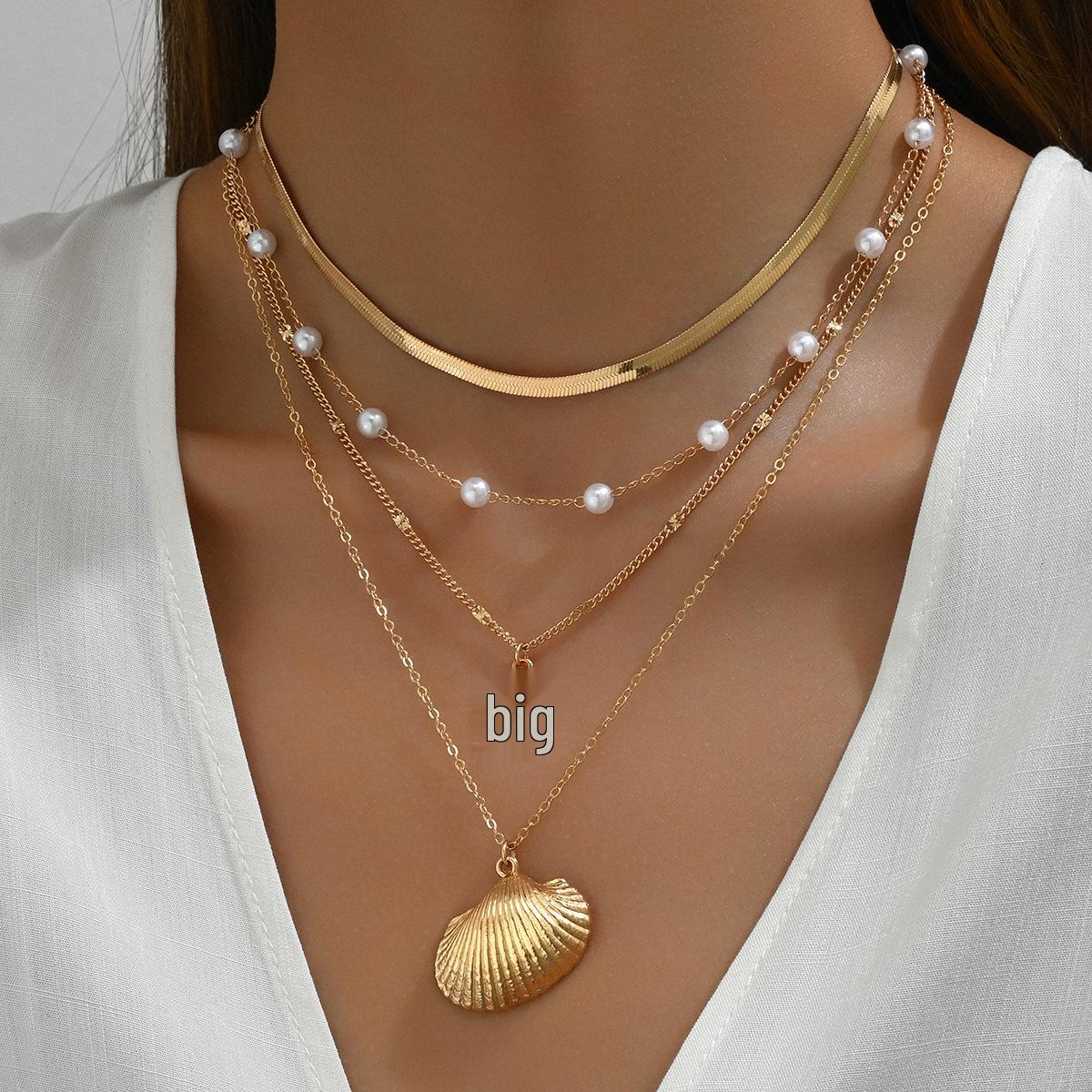 Европейский многослойный набор ожерелий с ракушками: Модные украшения в пляжном стиле для женщин