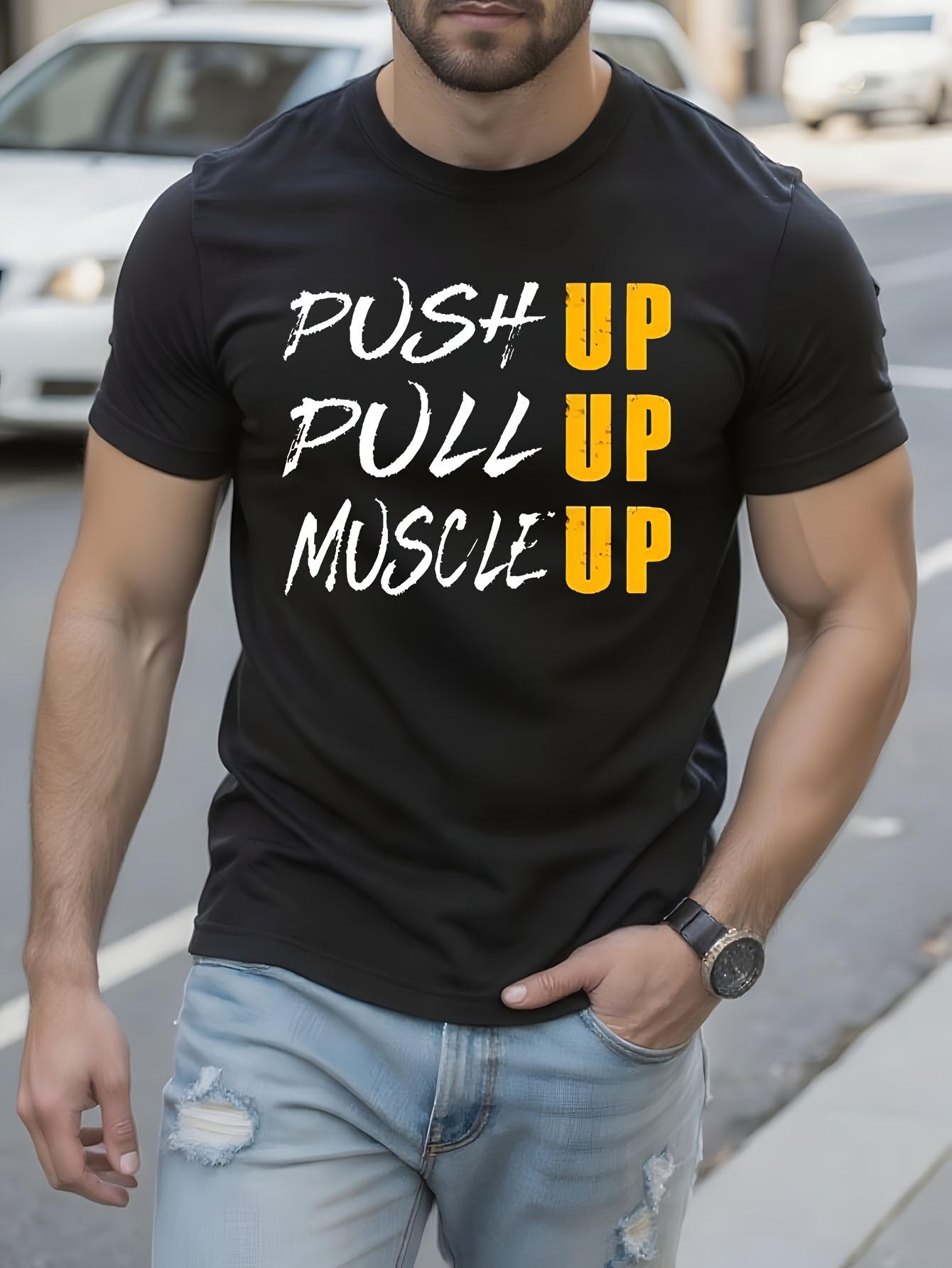 Gym Workout Tshirt - Push Pull Muscle Up Graphic Tee XL