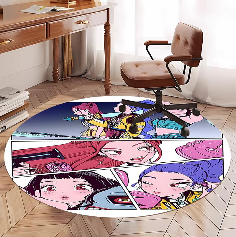 KPop Demon Hunters Pattern Round Rug, Indoor/Outdoor Mat, for Picnic, Gameroom, Bedroom, Office, Living Room, Home Decor Carpet, Birthday Gift