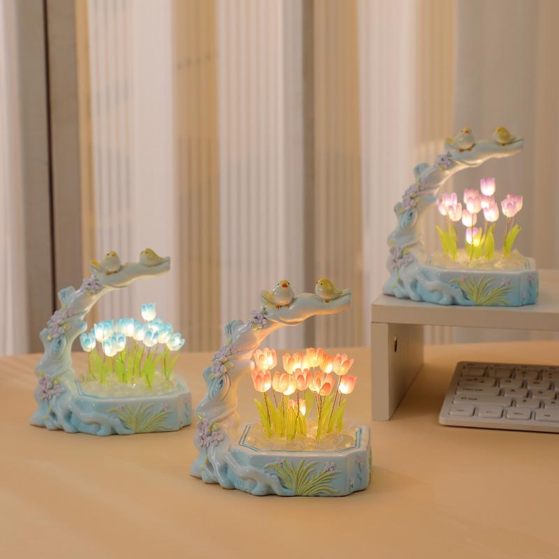 Tulip Handmade Resin Night Light: Creative DIY Ornament for Festivals and Desktop Decor