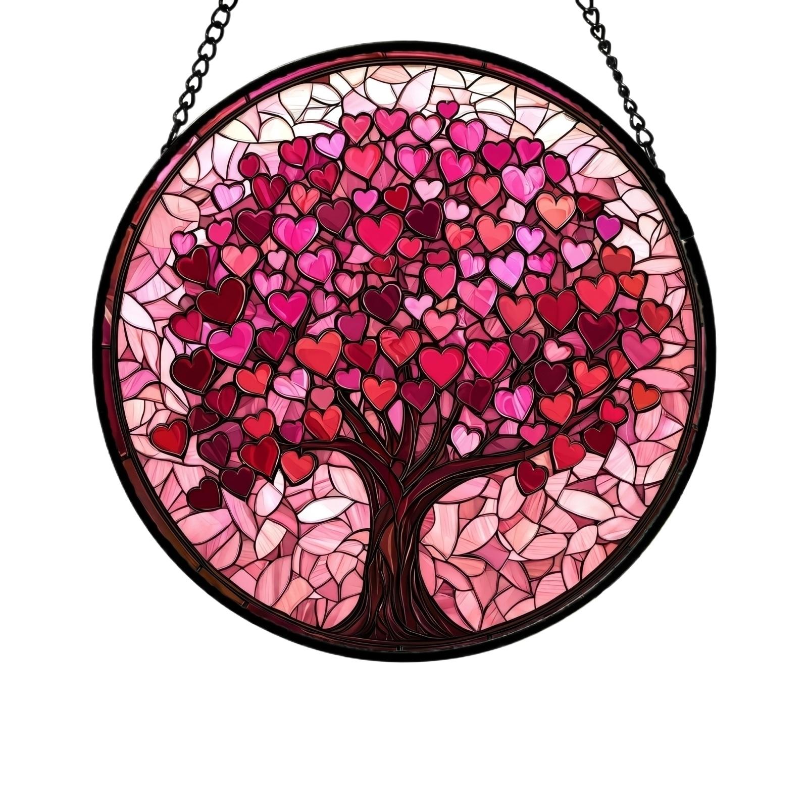 

Acrylic Sun Catcher Hanging Ornament 2D Stained Glass Style Tree of Life Design Decorative Window Hanging Suncatcher with Chain for Indoor Outdoor Use one size