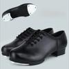 Pantofi Autentici din Piele pentru Tap Dance Adulți Bărbați Femei Pantofi cu Talpă Metalică Piele Sportivă Talpă Moale Placă de Aluminiu Rezistentă la Impact Pantof Negru