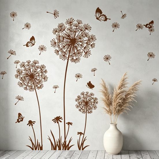 2 Sheets Dandelion Wildflower Wall Decals Peel And Stick Floral Butterflies Wall Stickers