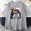 Funny Cat Graphic Cotton T-Shirt for Women Men Breathable Stretchy Crew Neck Tee Casual Loose Short Sleeve Oversize Tshirt
