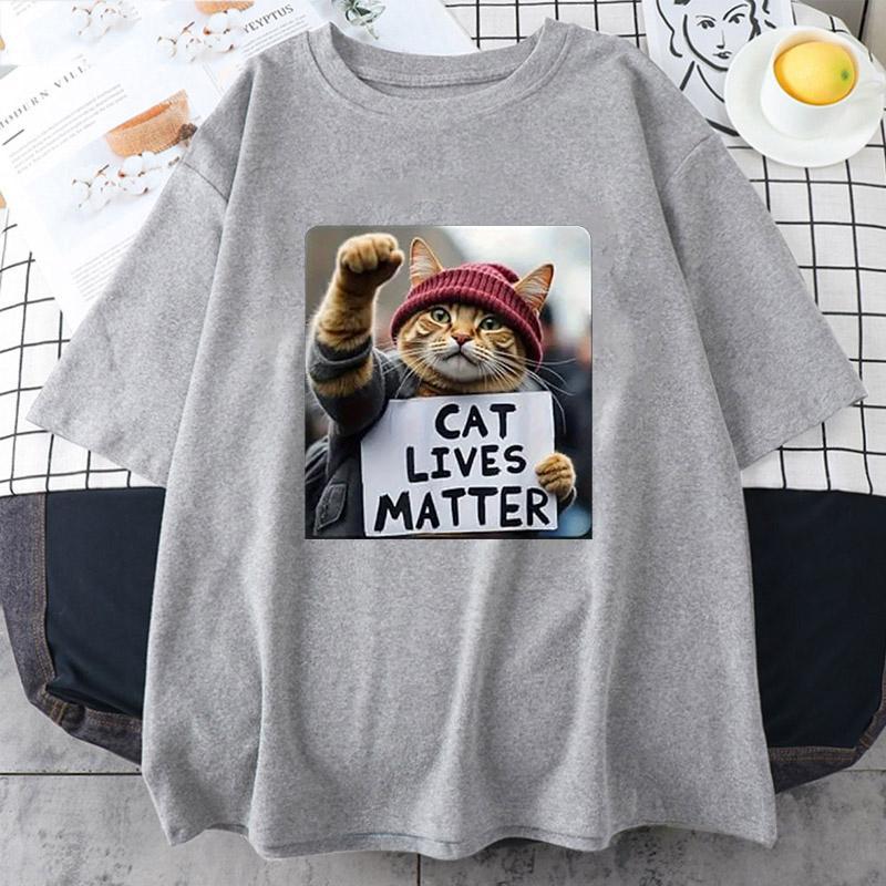 Funny Cat Graphic Cotton T-Shirt for Women Men Breathable Stretchy Crew Neck Tee Casual Loose Short Sleeve Oversize Tshirt