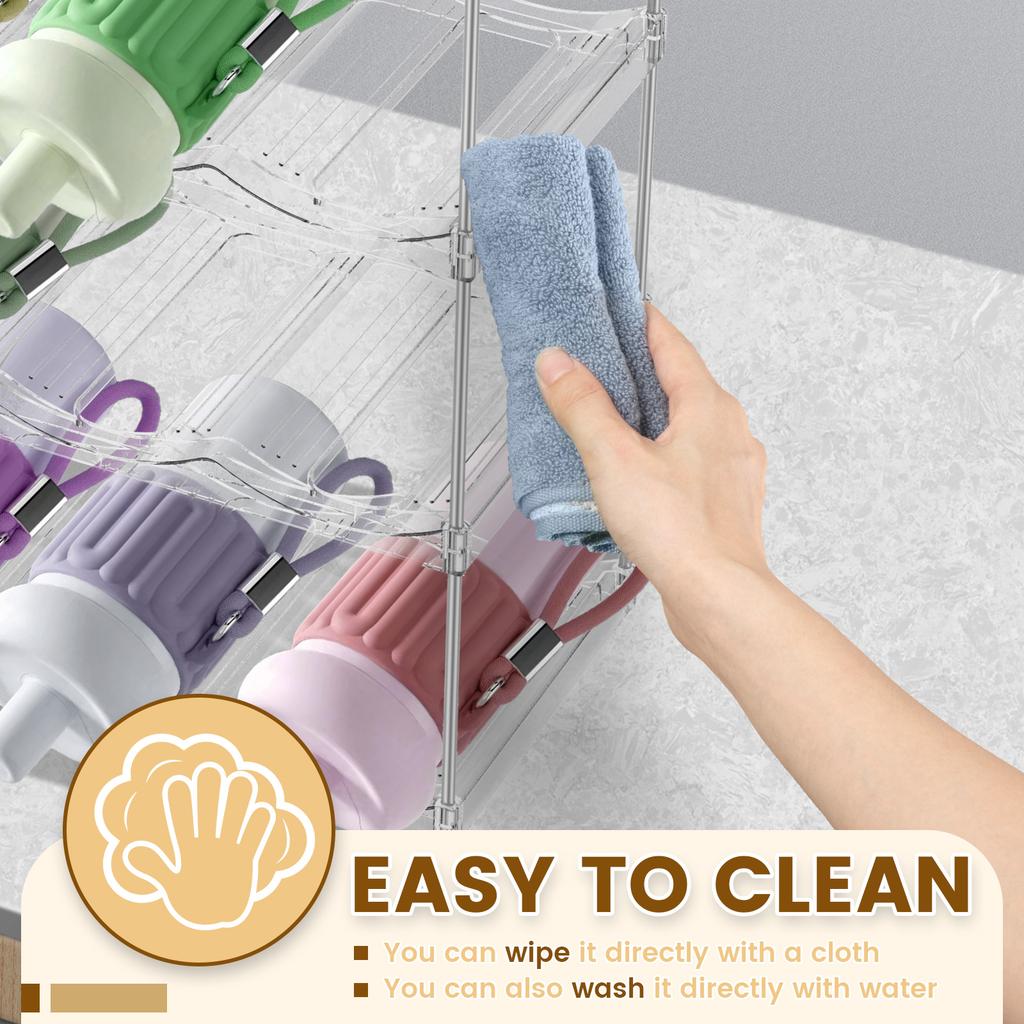 4 Layer Clear Water Bottle Organizer Stackable Water Bottle Holder Plastic Fridge Wine Rack Storage Organizer for Cabinet Pantry