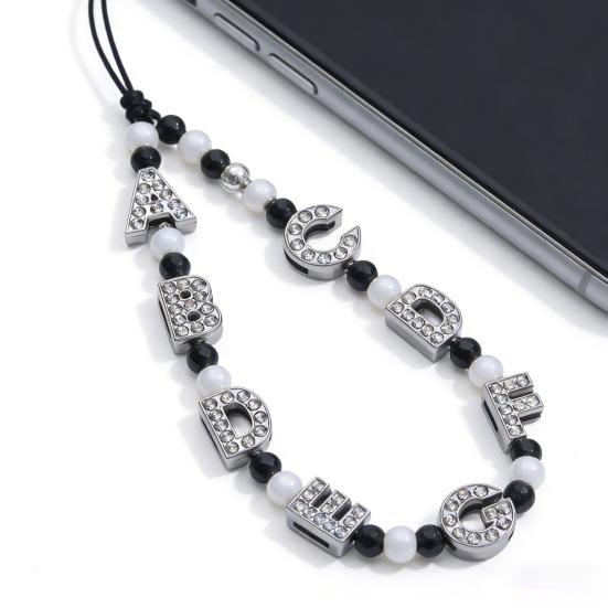 Rhinestone Letter Beads Alloy A To Z Charms Slide Letter Charms Small Spacer Beads for DIY Jewelry Making Keychain Cell Phone Chain Bracelet Craft
