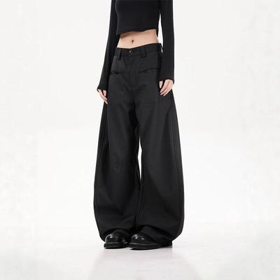 Unisex Black Scimitar Wide-Leg Retro Suit Pants – Loose, Straight-Leg, High-End, Floor-Length Casual Wear