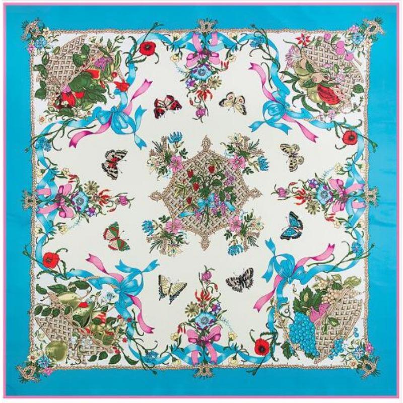New Brand Bandana Shawl 100% Twill Silk Scarf Floral 130cm Square Scarves Print Kerchief Woman Headband Hijab Scarf&Wraps