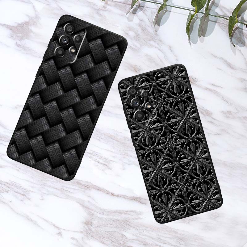 Black carved woven texture Phone Case For Samsung A41 A35 A34 A33 A32 A25 A24 A23 A21s A06 A05 A04 A03 Note 10 20 Ultra 5G Black