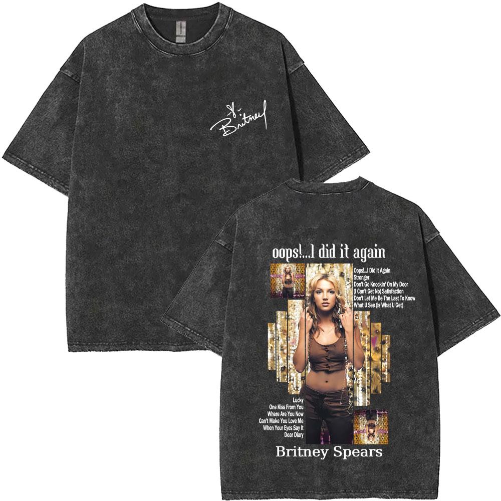 Стирка Винтаж Бритни Спирс Альбом The Britney Графическая Футболка Повседневная Ретро Оверсайз Короткий Рукав Футболка Уличная Одежда