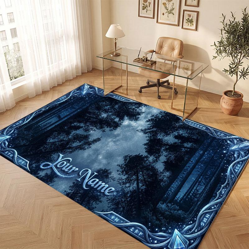 Mushroom Forest Theme Crystal Velvet Floor Rug Personalized Custom Name Text Warm Carpet Home Decoration