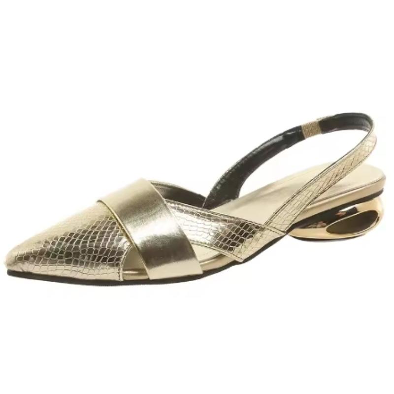 Women Sandals Luxury Designer Slingback Shoes Woman Pointed Toe Heels Golden Silver Red Pumps Block Heel Sandalias De Mujer