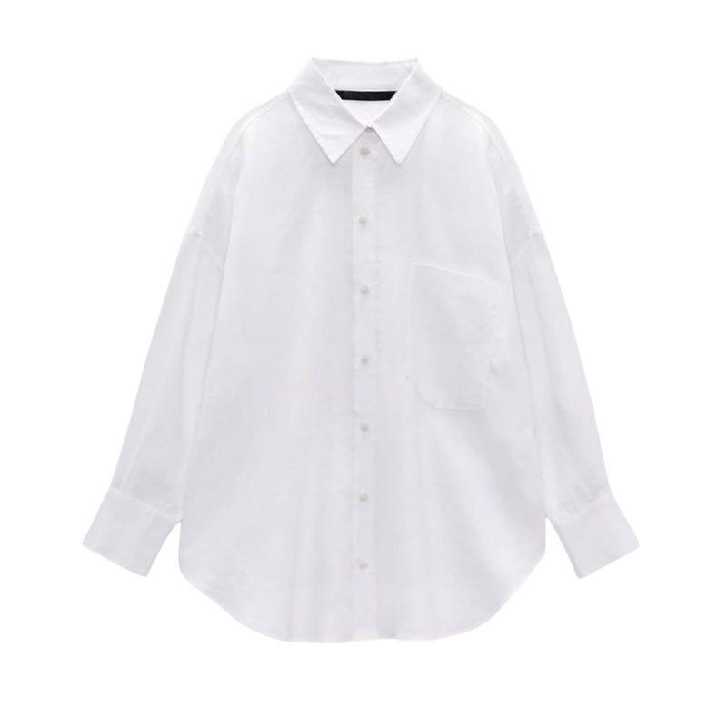 Sun Protection Loose Long Sleeves Pocket Linen White Shirt