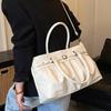 Korean Soft Leather Pleated Crossbody Bag Classic Solid Color Leather Buckle Tote Bag French Elegant Large Capacity Shoulder Bag