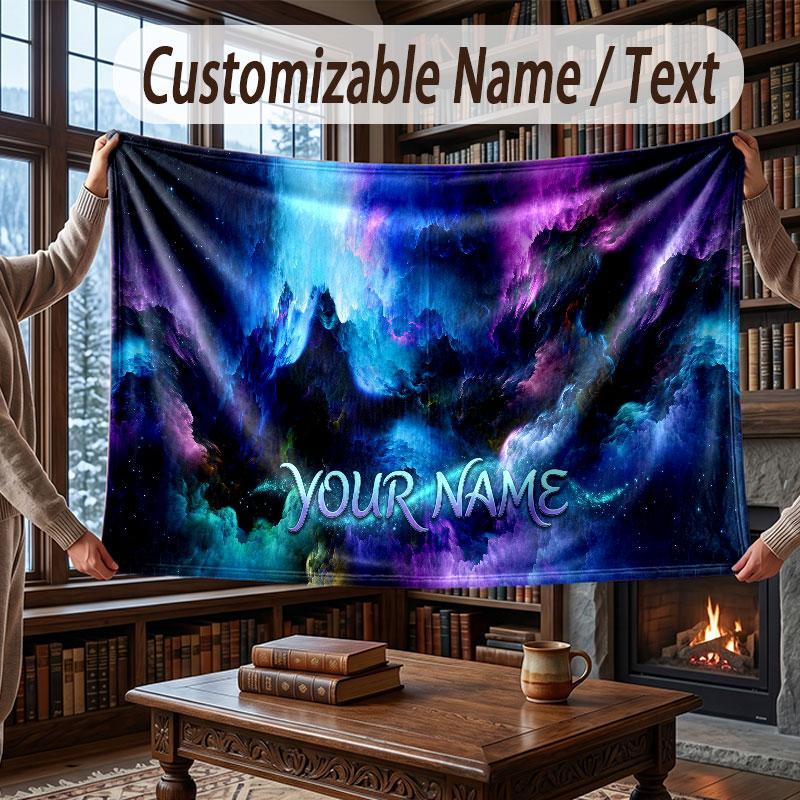 Weltraum Kosmisches Thema Decke Benutzerdefinierter Name Text Personalisierte Decke Weich Gemütlich Decke für Zuhause Sofa Bett