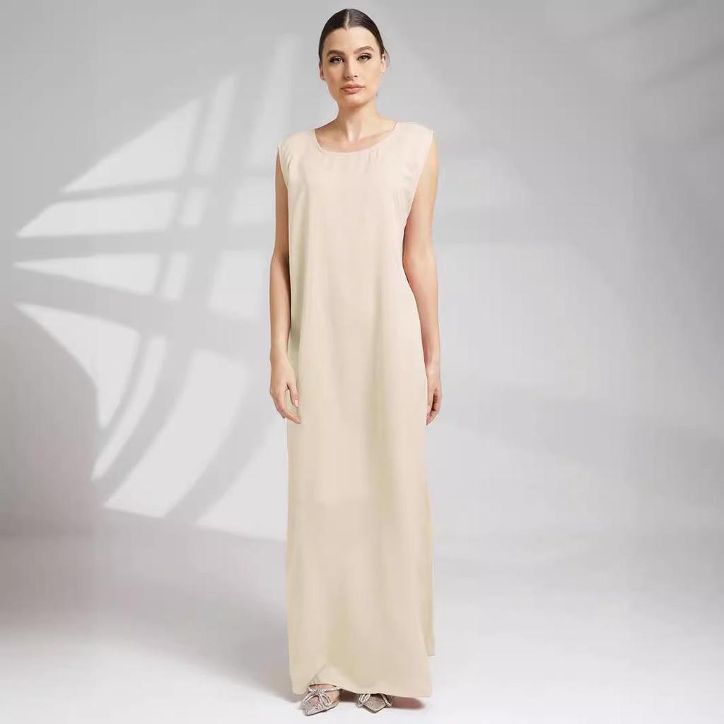 M269# Muslim Women's Sleeveless Abaya Base Layer Vest Dress - Loose, Casual, Long