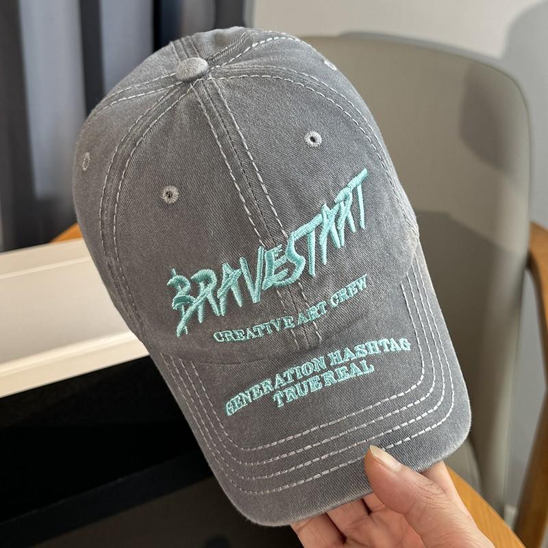 High quality versatile washed face small baseball cap khaki letter embroidered soft top cap