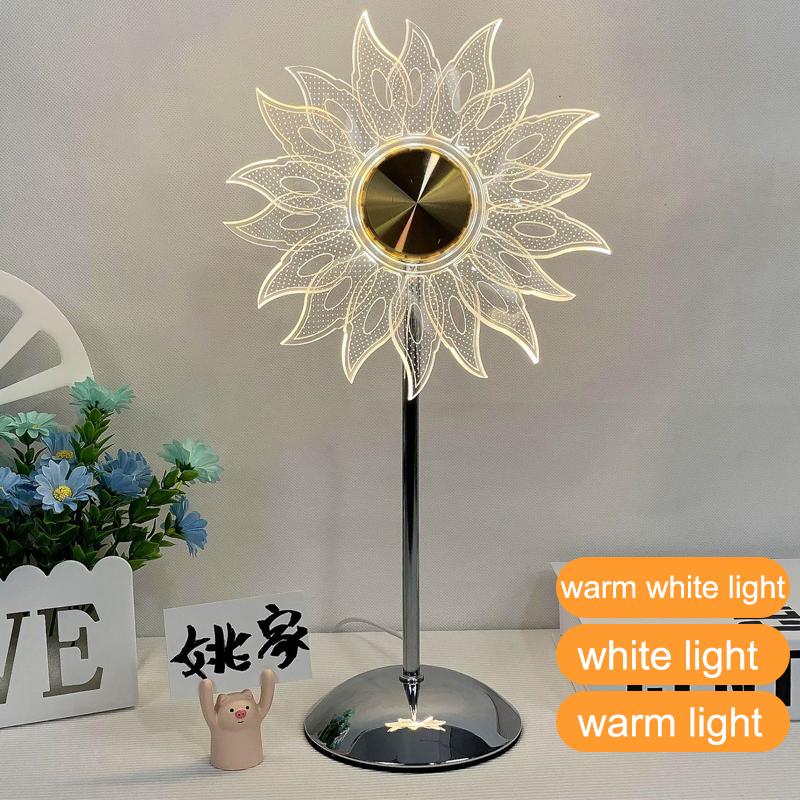 Metal Table Lamp Creative Sunflower Windmill Desk Light Bedside Atmosphere Night Light 3 Color Dimming Bedroom Decoration Lamp