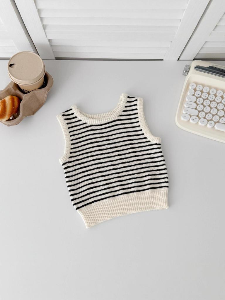 Infant & Toddler Striped Knit Vest - Spring/Autumn Korean Style, Unisex Baby Cotton Outerwear