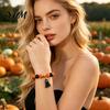 Decorative Ghost Pendant Bracelet Halloween Beaded for Women, Orange Black Beads Stretch Stretchable Charm with Charm, Stackable Holiday Accessory