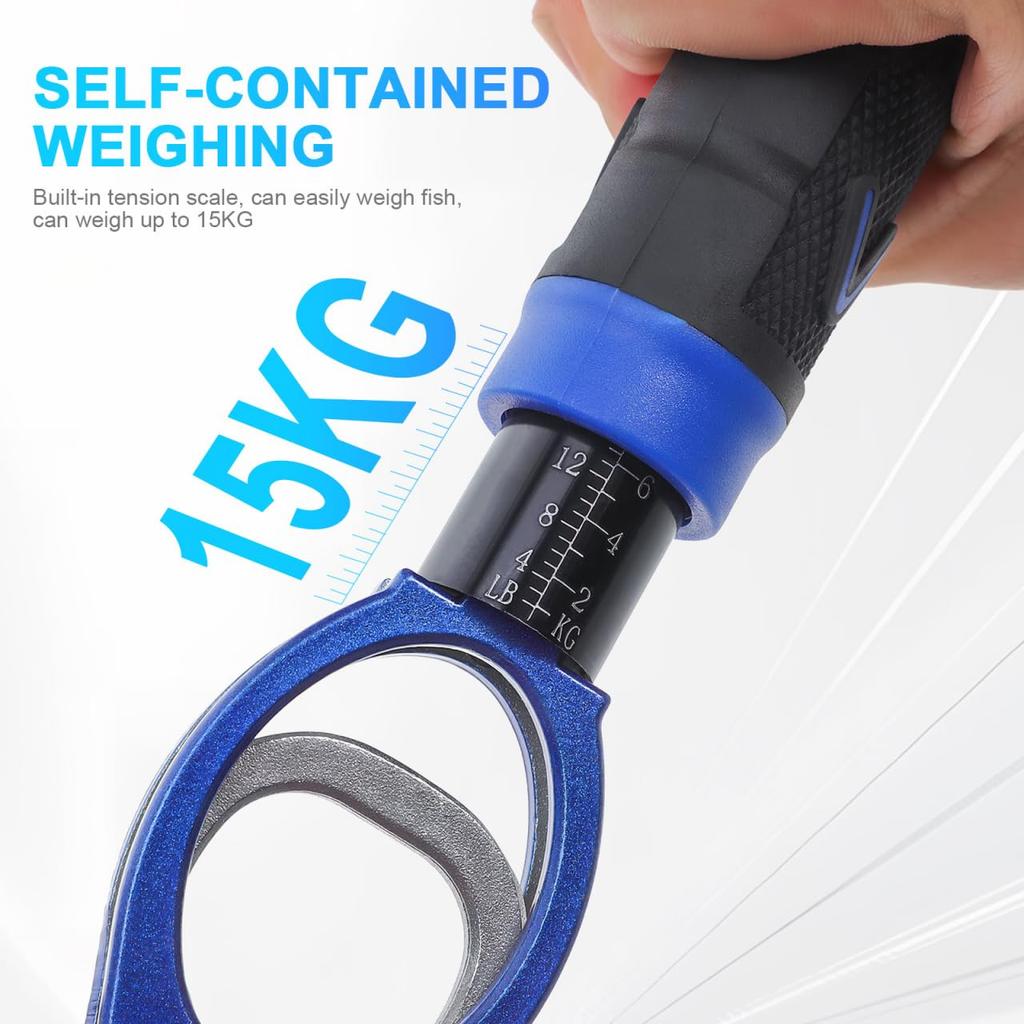 LEDMOMO Fish Pliers, Fish Grip, Weighing Range 15kg, Fishing Pliers, Fishing Scale, Weighing Function, Multifunctional, Ultra Lightweight, with Rope,