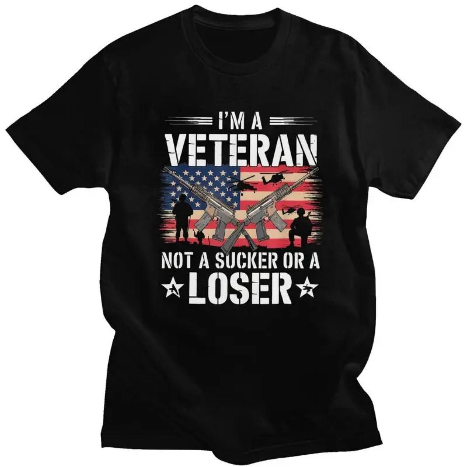Custom Cool Veteran Vintage I M Veteran Not A Sucker Or A Loser T Shirt Men Pure Cotton T-shirt Veteran Day Patriotic Tees S чёрный