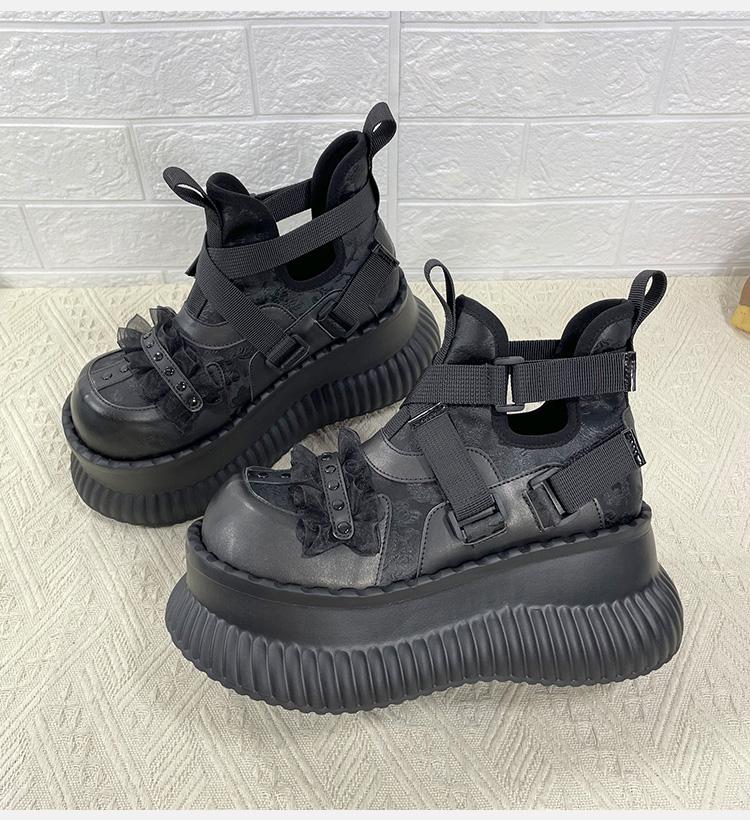 Goth Boots Woman  Trend Platform Heels Stylish Lolita Black Short Barrel Round Toe Girl's Boot Cosplay Booties Elegant Party