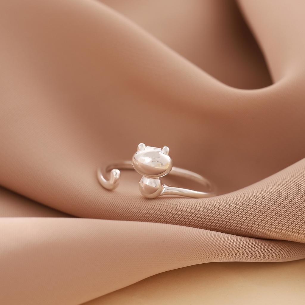 925 Sterling Silver Jewelry Hot Popular New Fashion Korean Small Fresh Cute Cat Animal Opening Simple Rings R004