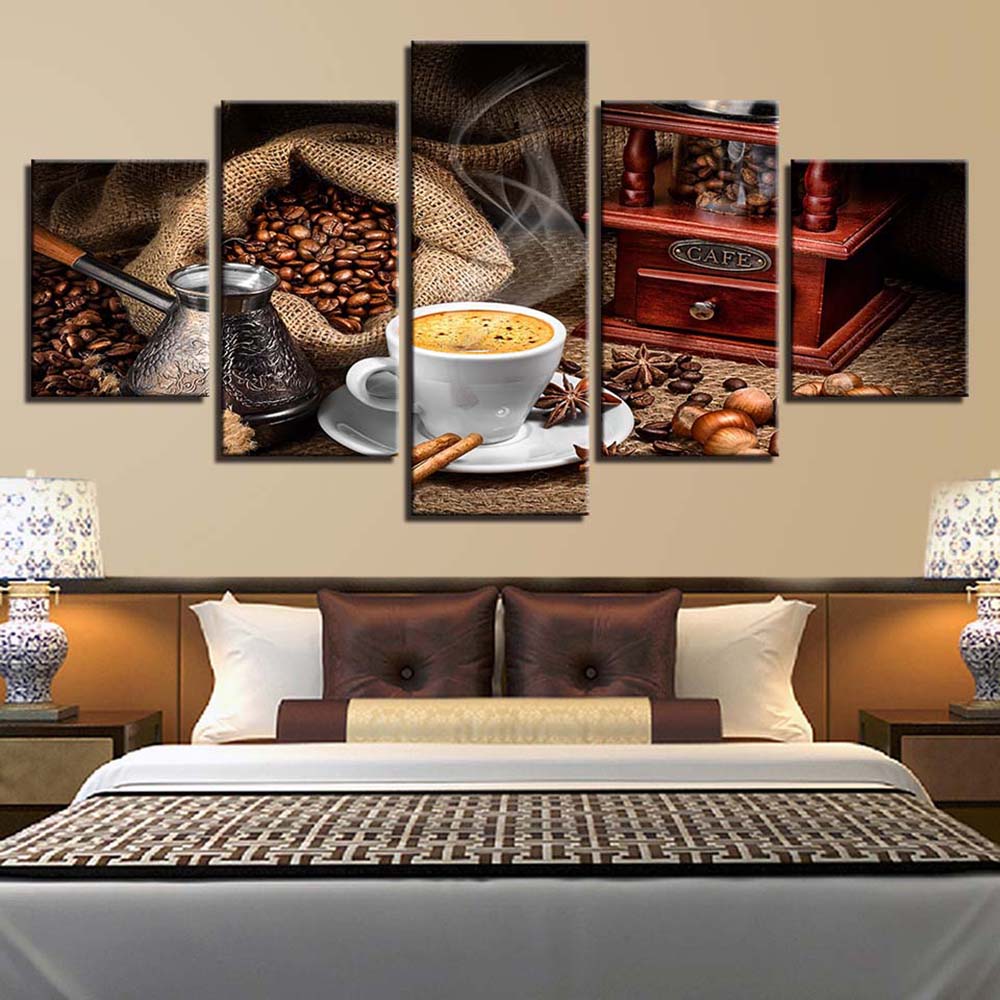 5 Pezzi Tela Arte Caffè Decorazione Artistica Pittura Stampa Poster Modulare Soggiorno Sala da Pranzo Murale Quadro Murale