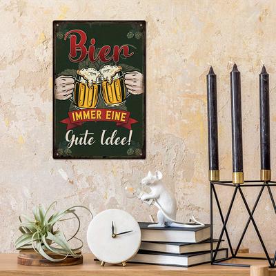 Bier Immer Eine Gute Idee!" Vintage German Metal Tin Sign - Perfect for Home, Bar, Pub, or Farmhouse Decor | Wall Hanging