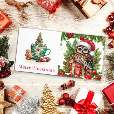 6Pcs Christmas Dog & Xmas Tree DIY Diamond Painting Card Christmas Gifts Diamond Drawing Card for Adults Holiday Friends Family