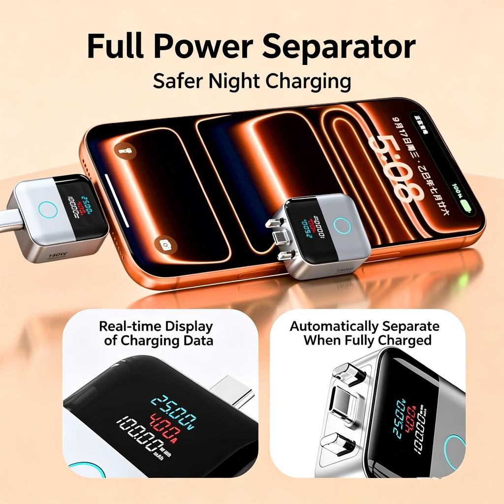 Protezione Batteria a Scollegamento Fisico Type-C da 140W Protezione da Sovraccarico per Ricarica Sicura Notturna Arresto Automatico Intelligente della Ricarica