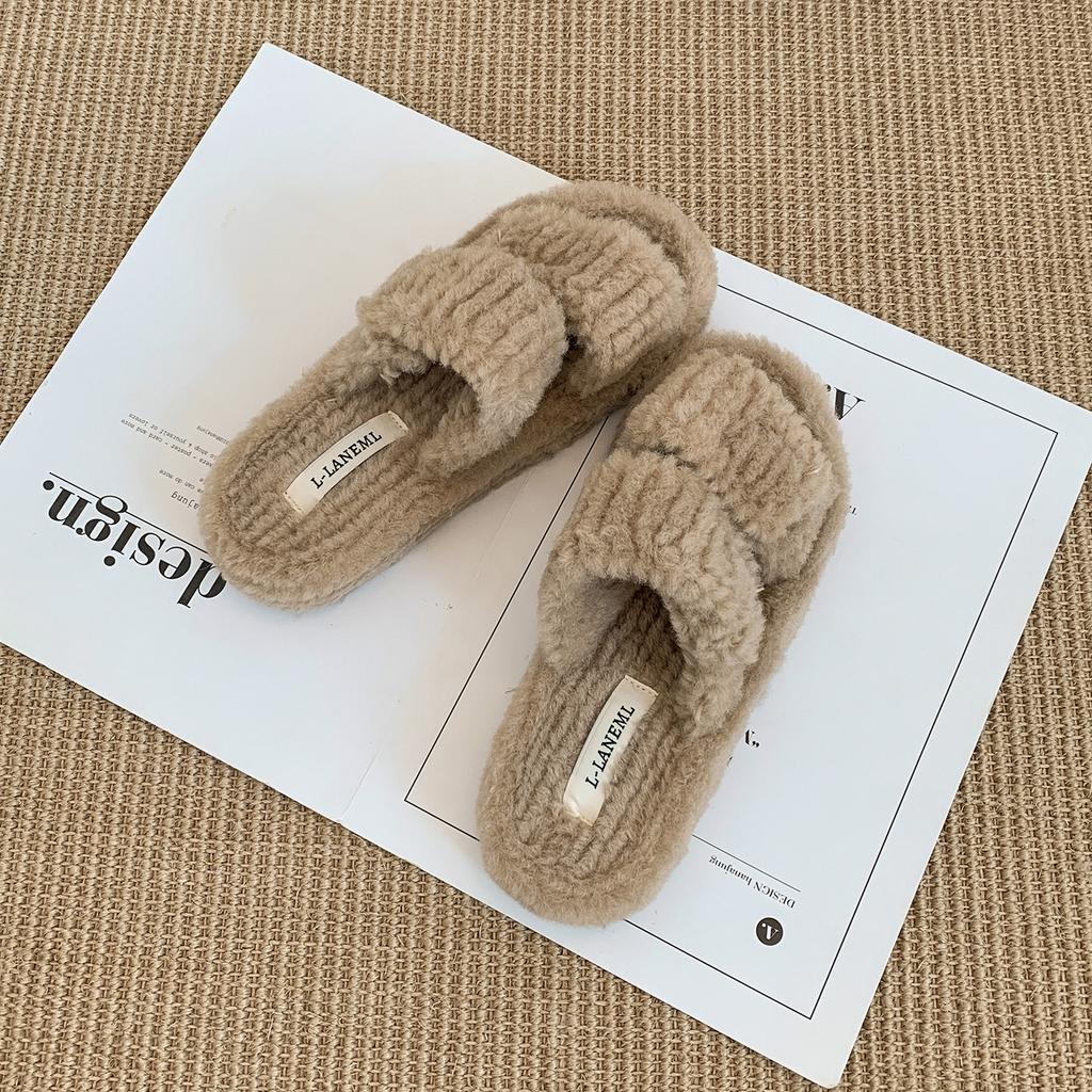 Internet Celebrities Popular Thick-soled Fluffy Slippers Women's Wear 2025 New Autumn and Winter Wear with Skirt Soft-soled Cotton Slippers