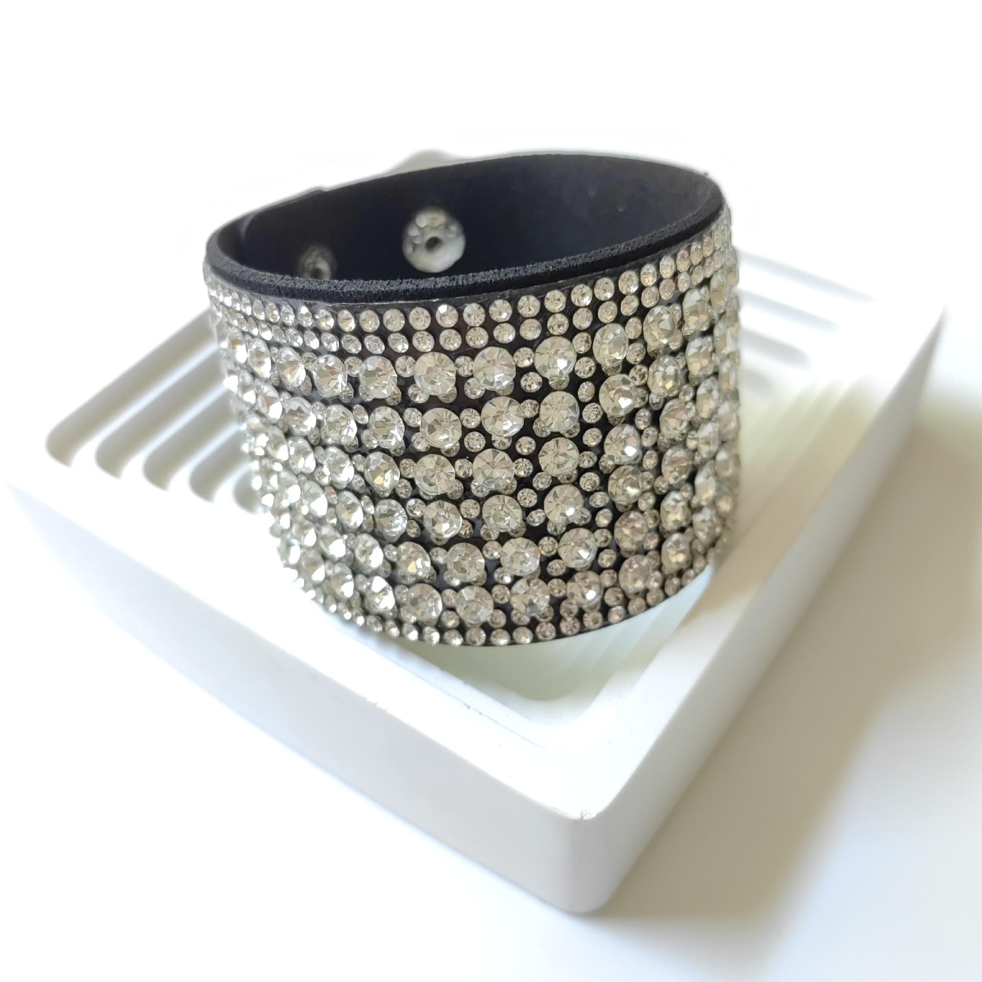 European and American Zircon-Studded Leather and Velvet Bracelet 2#