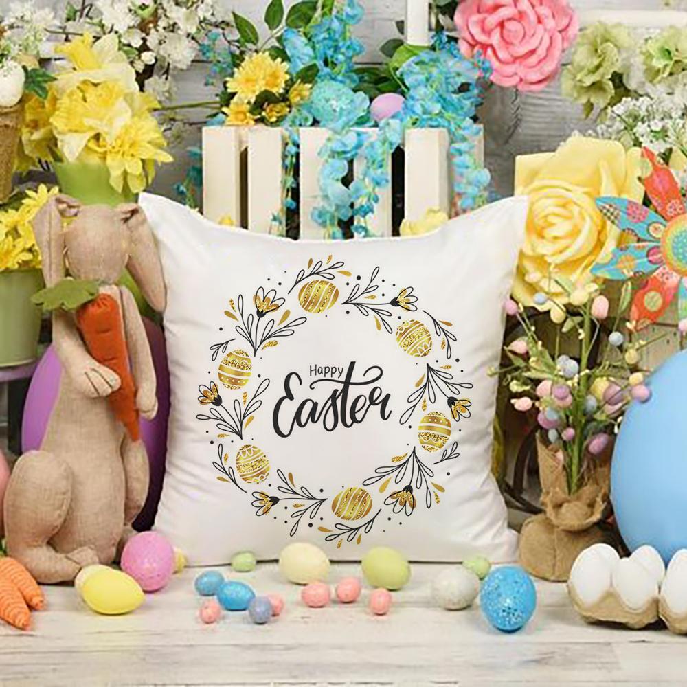 Happy Easter Flowers Polyester Cushion Cover Home Sofa Decor Living Room Bedroom Office Throw Pillow Cases Christian Easter Gift
