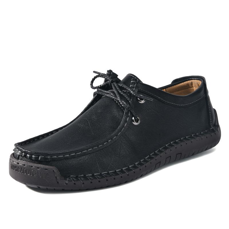 Fashion New Fashionable Leather Men's Casual Shoe  Solid-Color Comfortable Driving Shoe  Breathable And Anti-Slip Lace -Up Driving Shoes